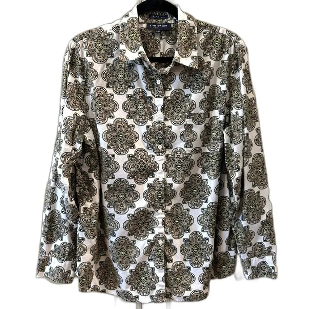 Jones New York Bold Patterned Stretch Blouse - Size XL - EUC